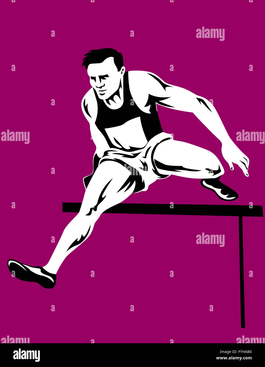 track and field athlete jumping hurdle Stock Photo Alamy