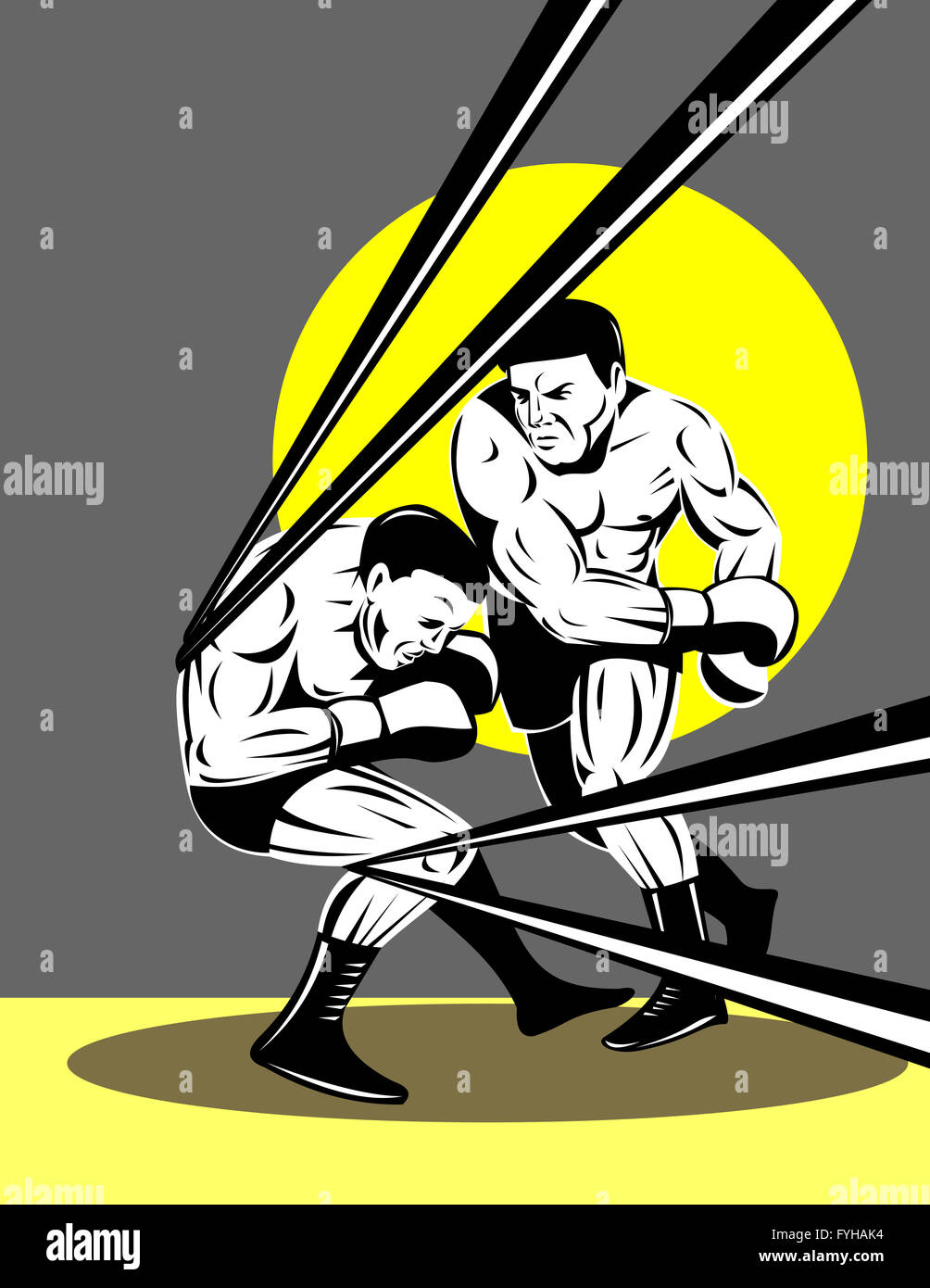 boxer connecting knockout punch Stock Photo