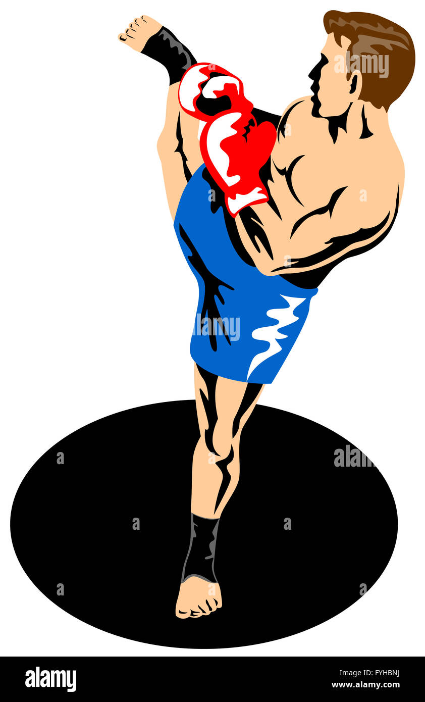 Single Kickboxer Kicking Stock Photo - Alamy