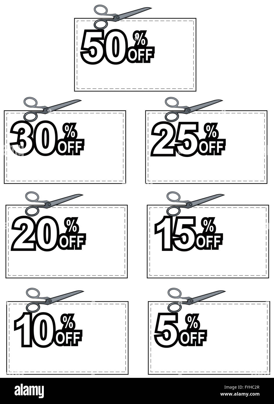 Scissors Cutting Coupon Per Cent Sign Stock Photo Alamy