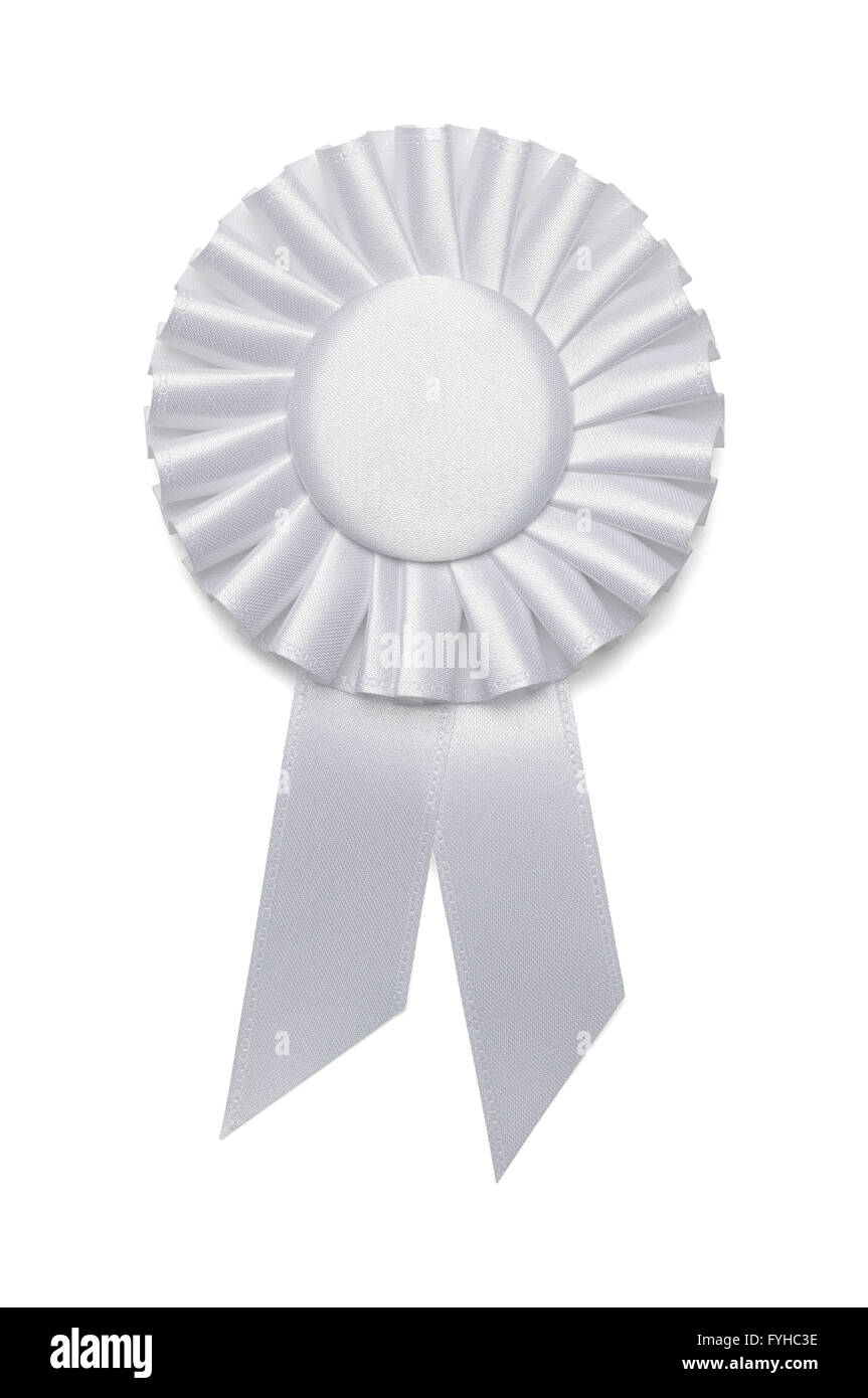 White Award Ribbon With Copy Space Isolated on White Background. Stock Photo