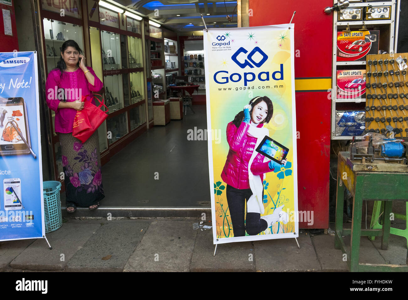 Mobile phone Shop, Rangun, Yangon Region, Myanmar Stock Photo Alamy