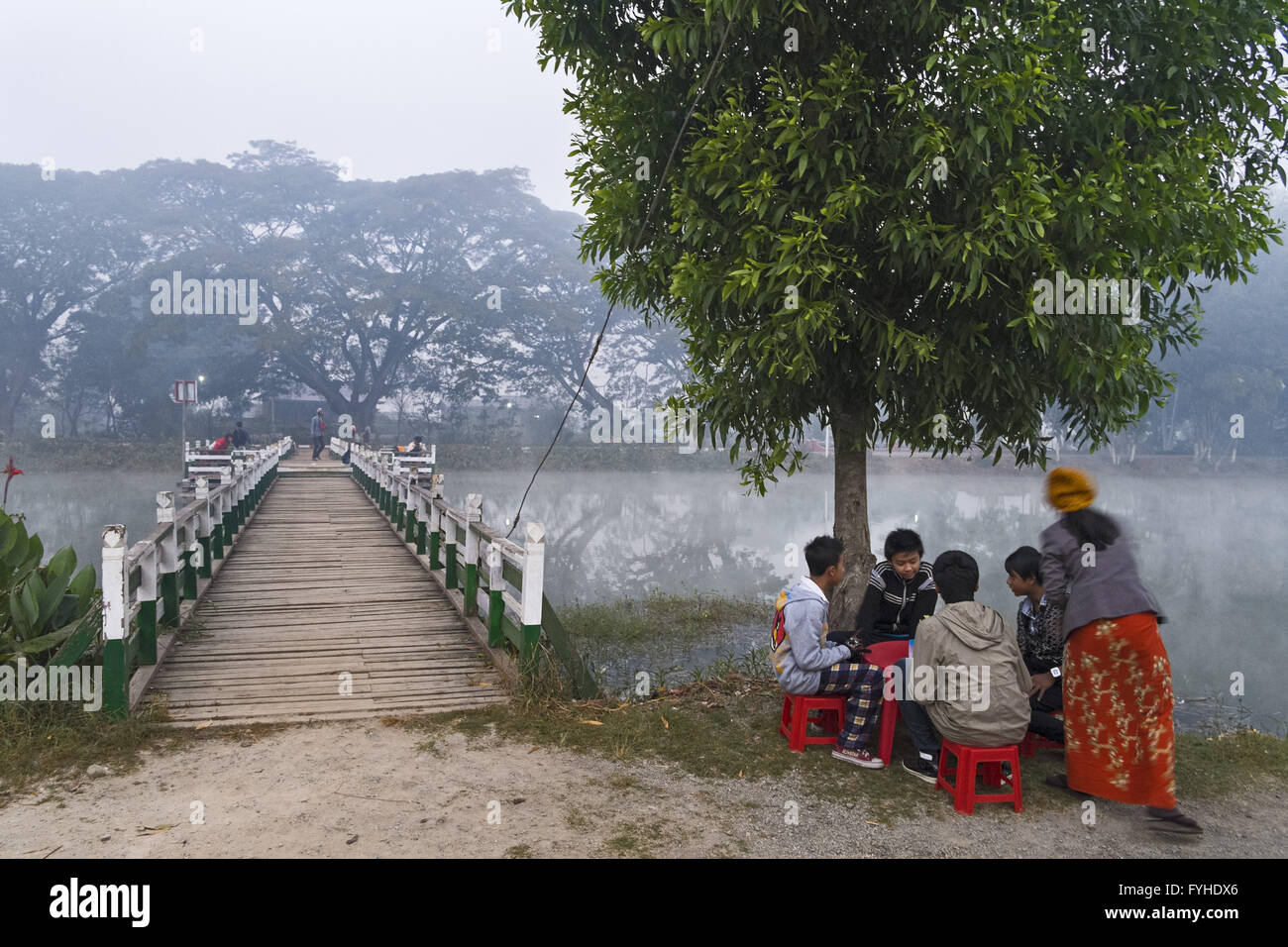 At the bridge across the Thazi pond, Nyaung Shwe Stock Photo