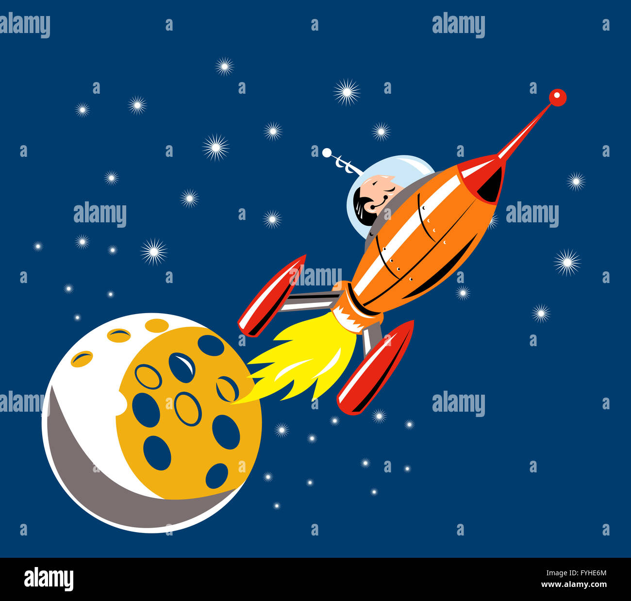 Spaceman Manshipmoon Spaceship Man Moon Stock Photo - Alamy