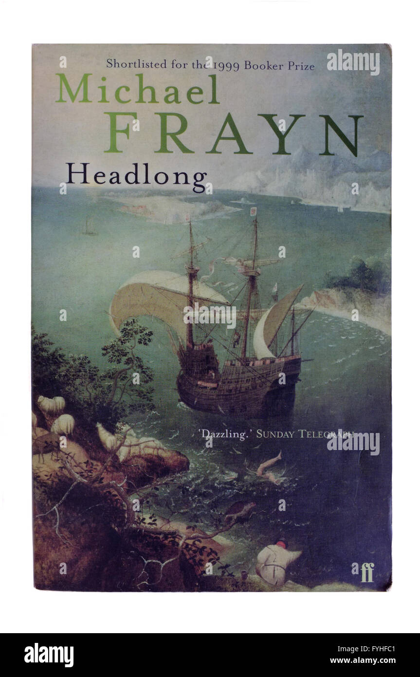 The front cover of Headlong by Michael Frayn photographed against a white background. Stock Photo
