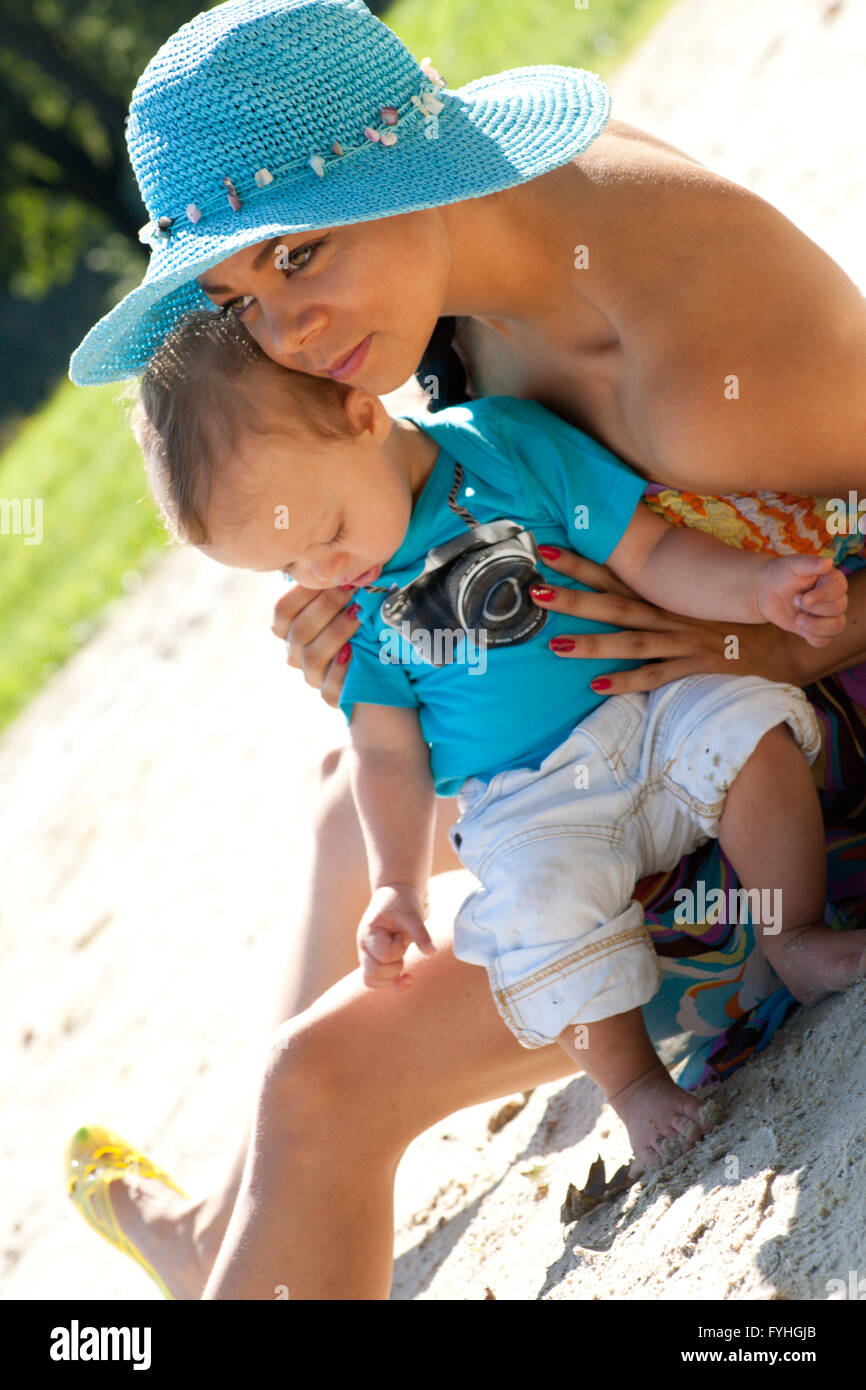 Mother and child in the sun Stock Photo