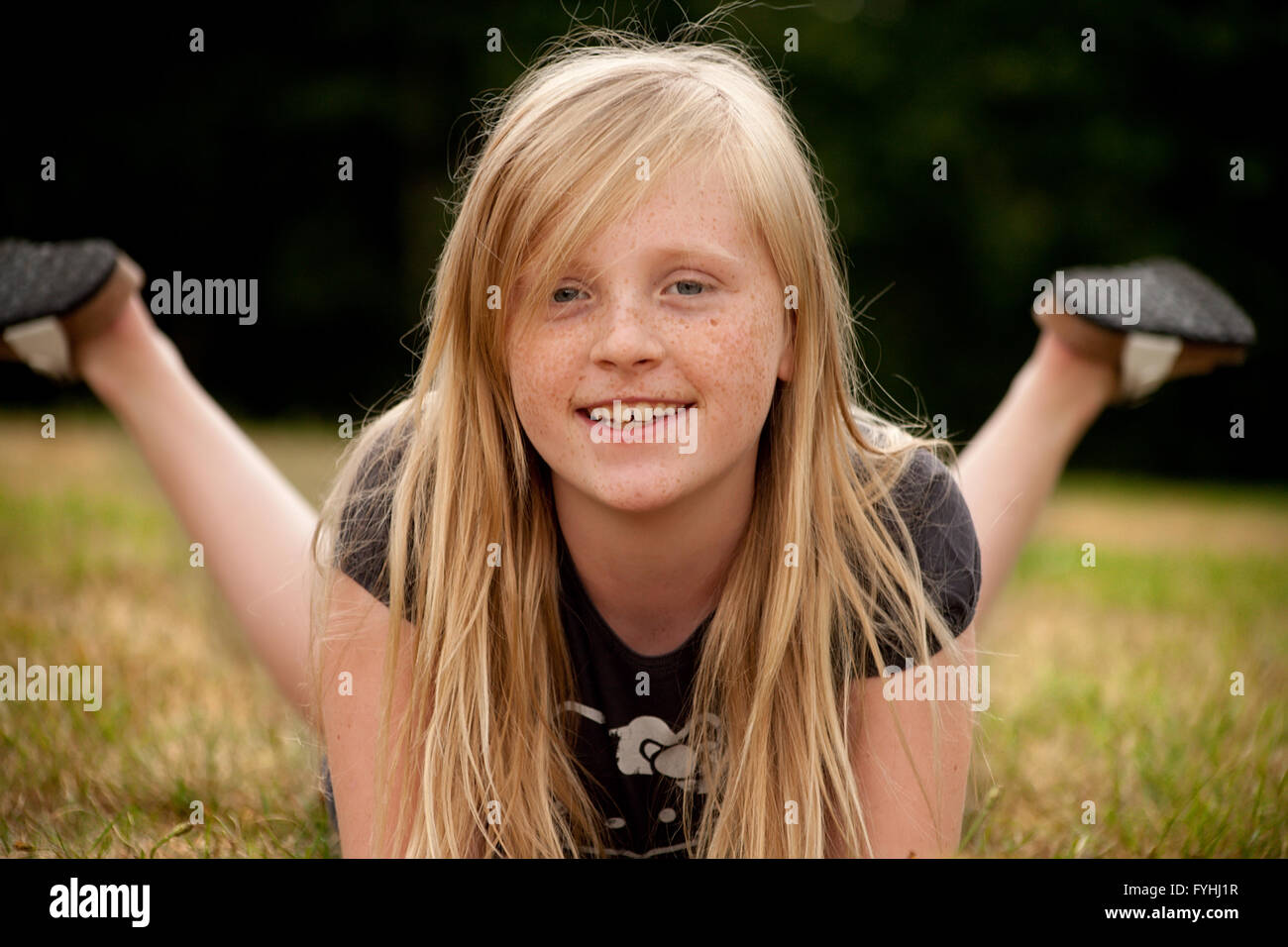Blond teen with freckles Stock Photo