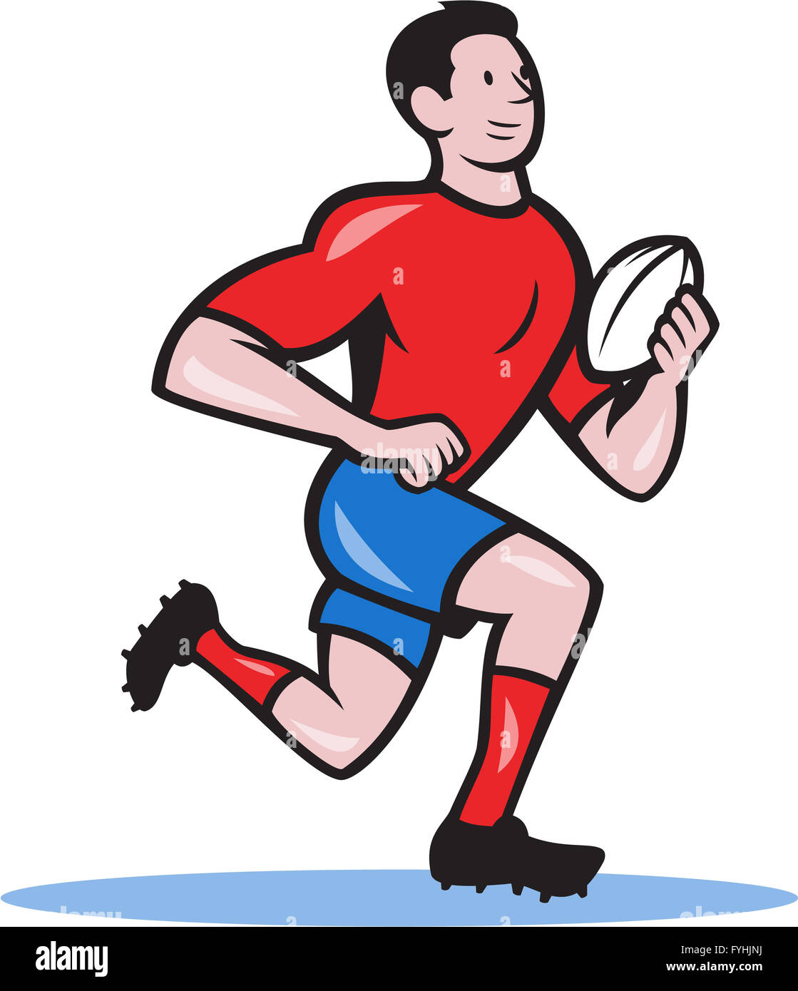 Rugby Player Running Ball Cartoon Stock Photo