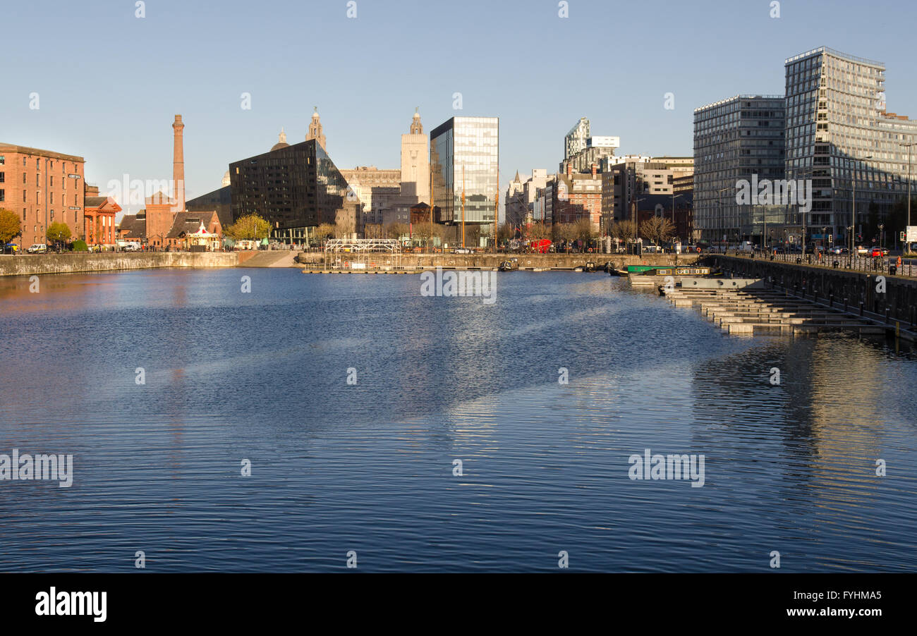 Liverpool, England - November 3, 2004: Canning Dock, part of the historic Liverpool Docks complex, now redeveloped as a resident Stock Photo