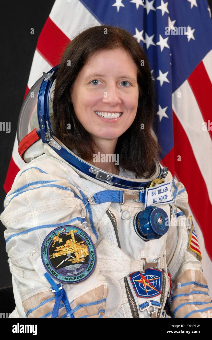 NASA astronaut Shannon Walker official portrait wearing the Russian Sokol space suit June 15, 2010 in Star City, Russia. Stock Photo