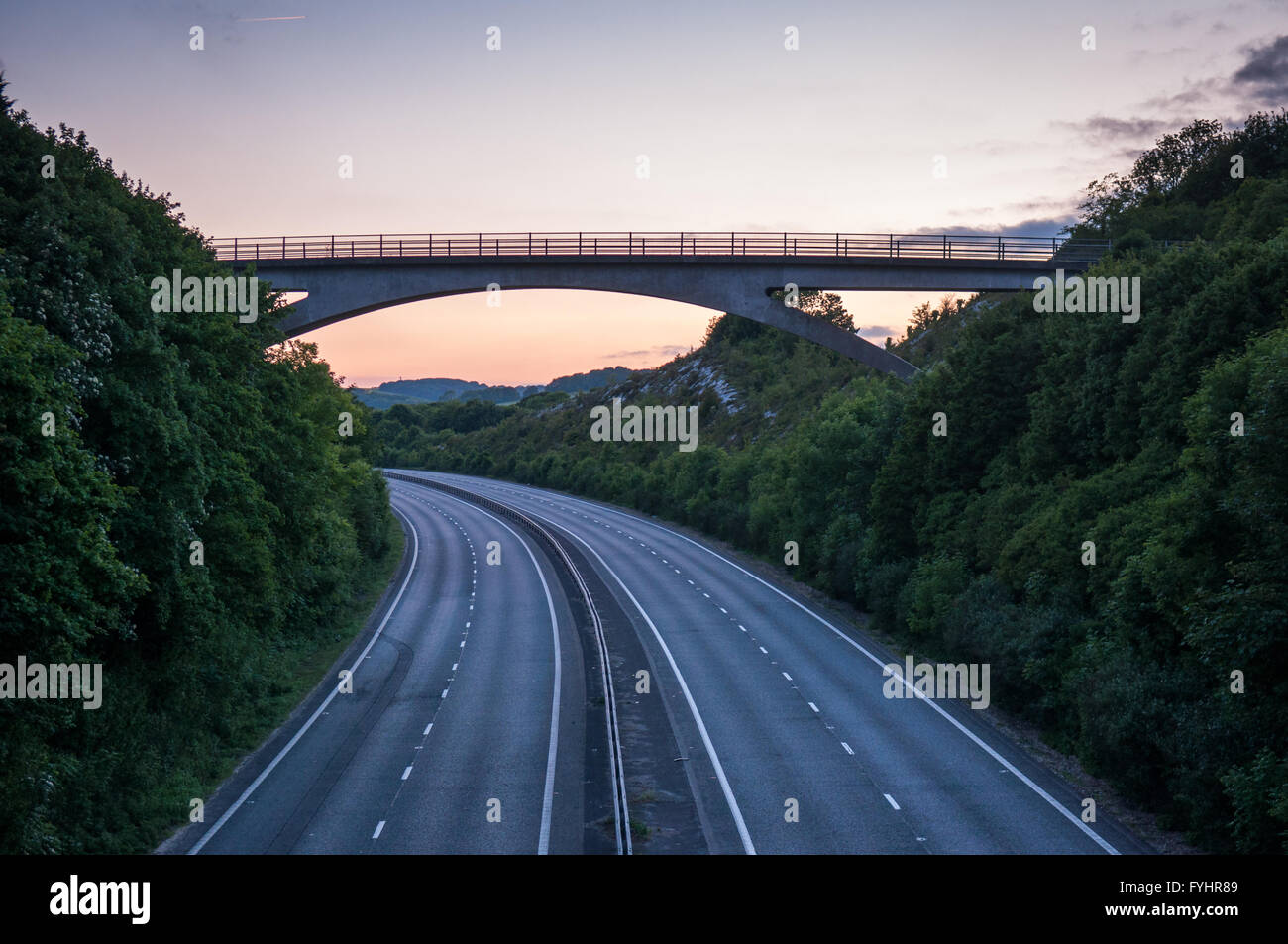 The A27 dual carriageway trunk road empty of traffic at Lewes in Sussex