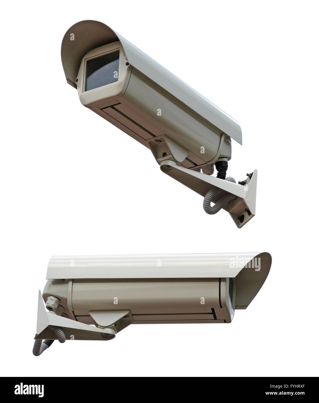Two security cameras camera on white background Stock Photo Alamy