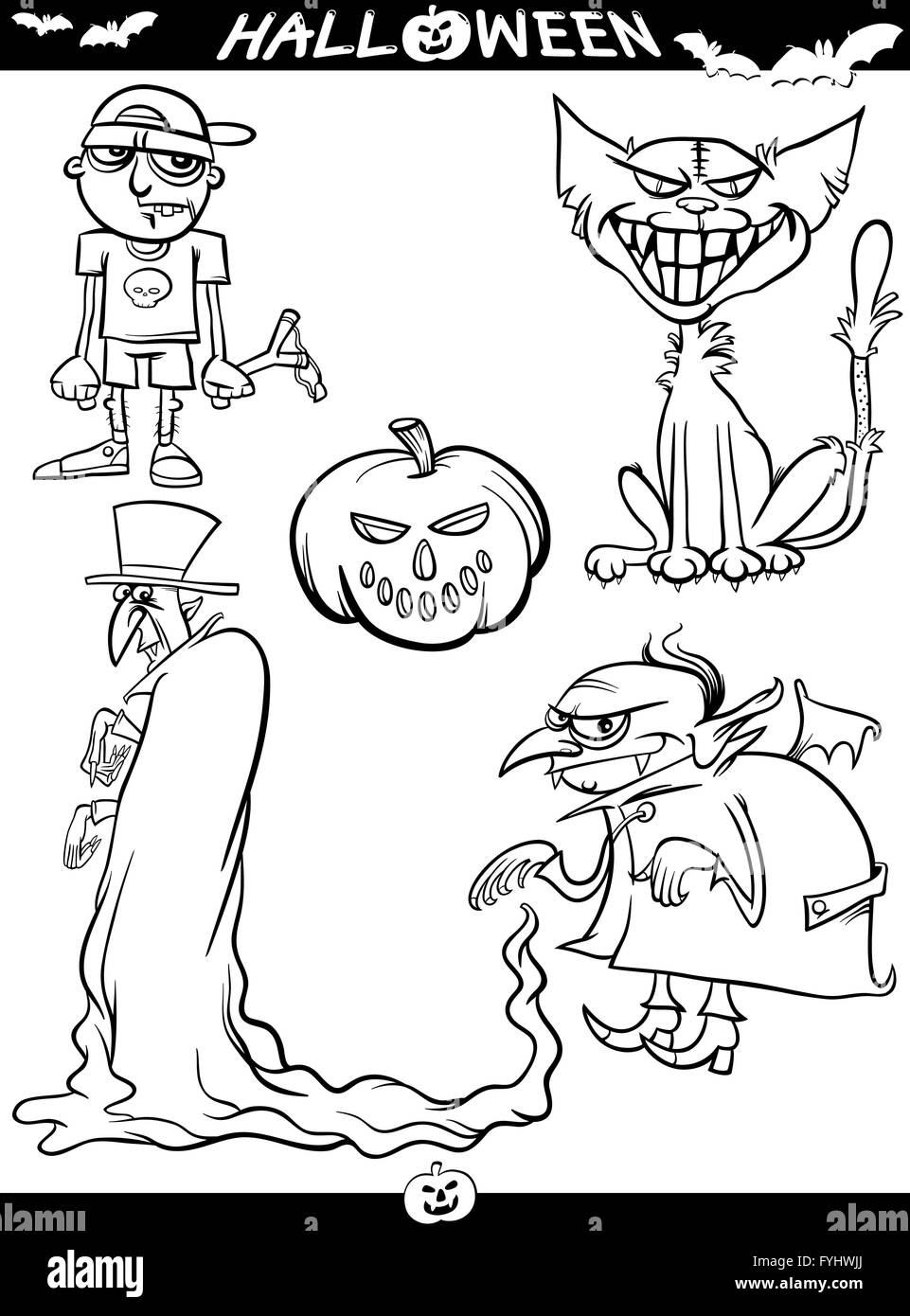 Halloween Cartoon Themes for Coloring Book Stock Photo Alamy
