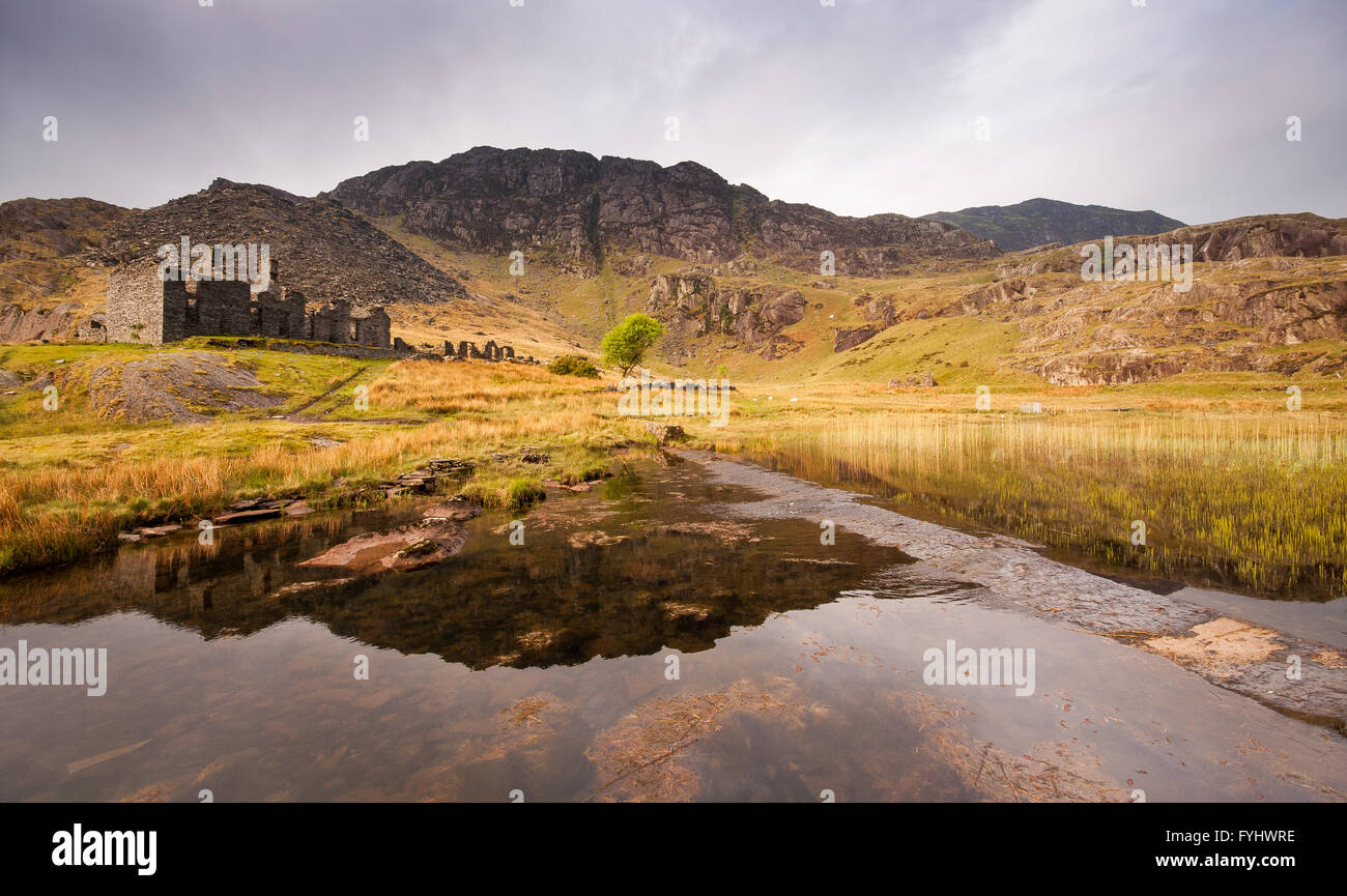 Disused slate mine workings at Blaenau Ffestiniog in the mountains of