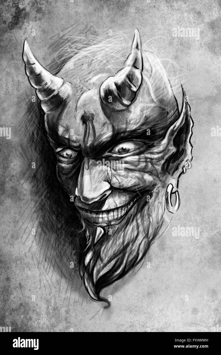 tattoo devil, illustration, handmade draw over vintage paper Stock Photo -  Alamy