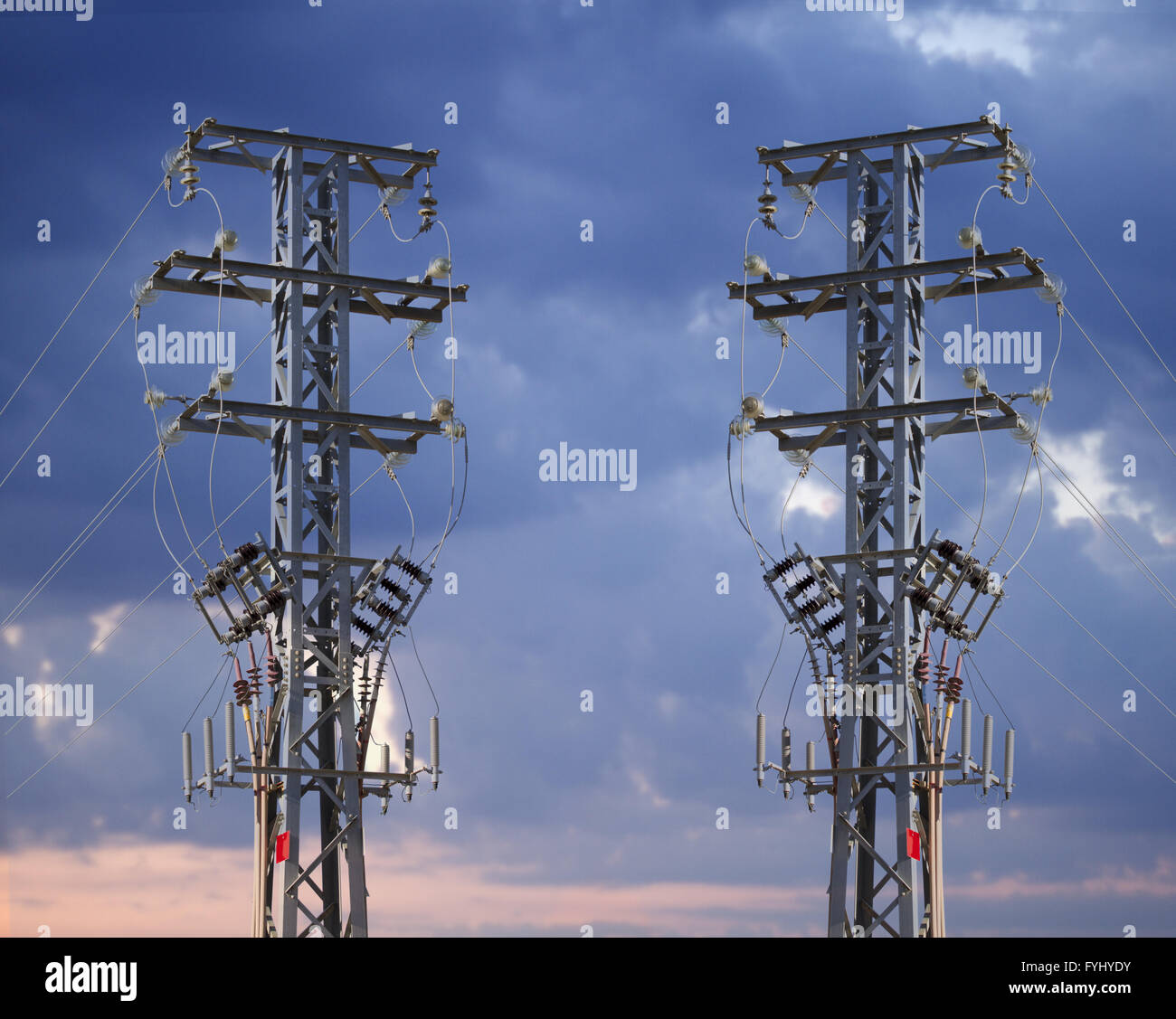Electricity pylons with highvoltage wires Stock Photo Alamy