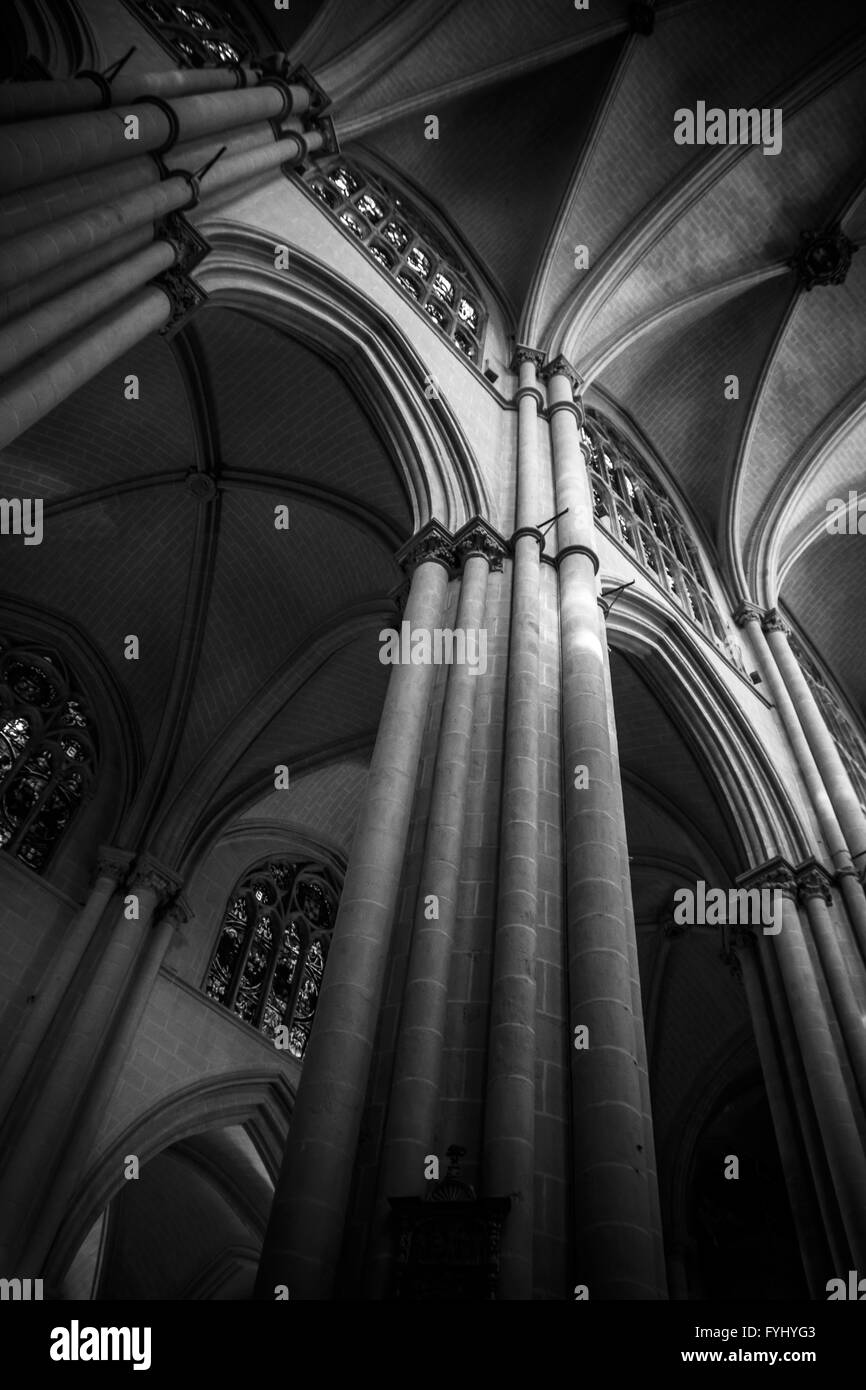 Cathedral interior, gothic style, spanish church Stock Photo