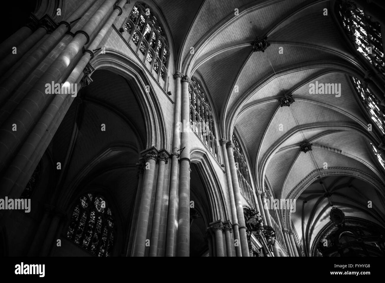 Cathedral interior, gothic style, spanish church Stock Photo