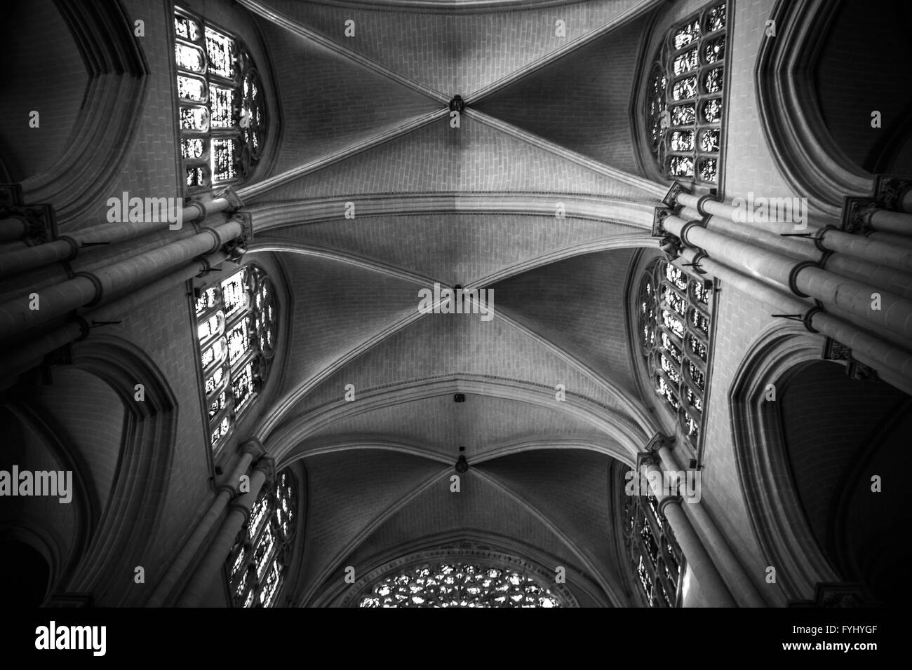 Cathedral interior, gothic style, spanish church Stock Photo