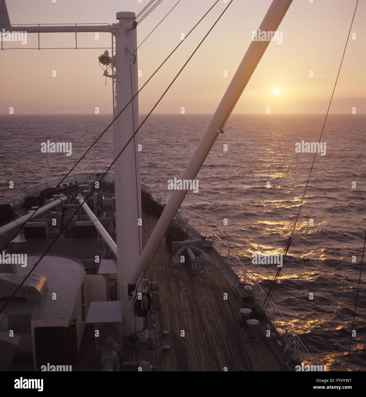 Ship's bow with sunset Stock Photo
