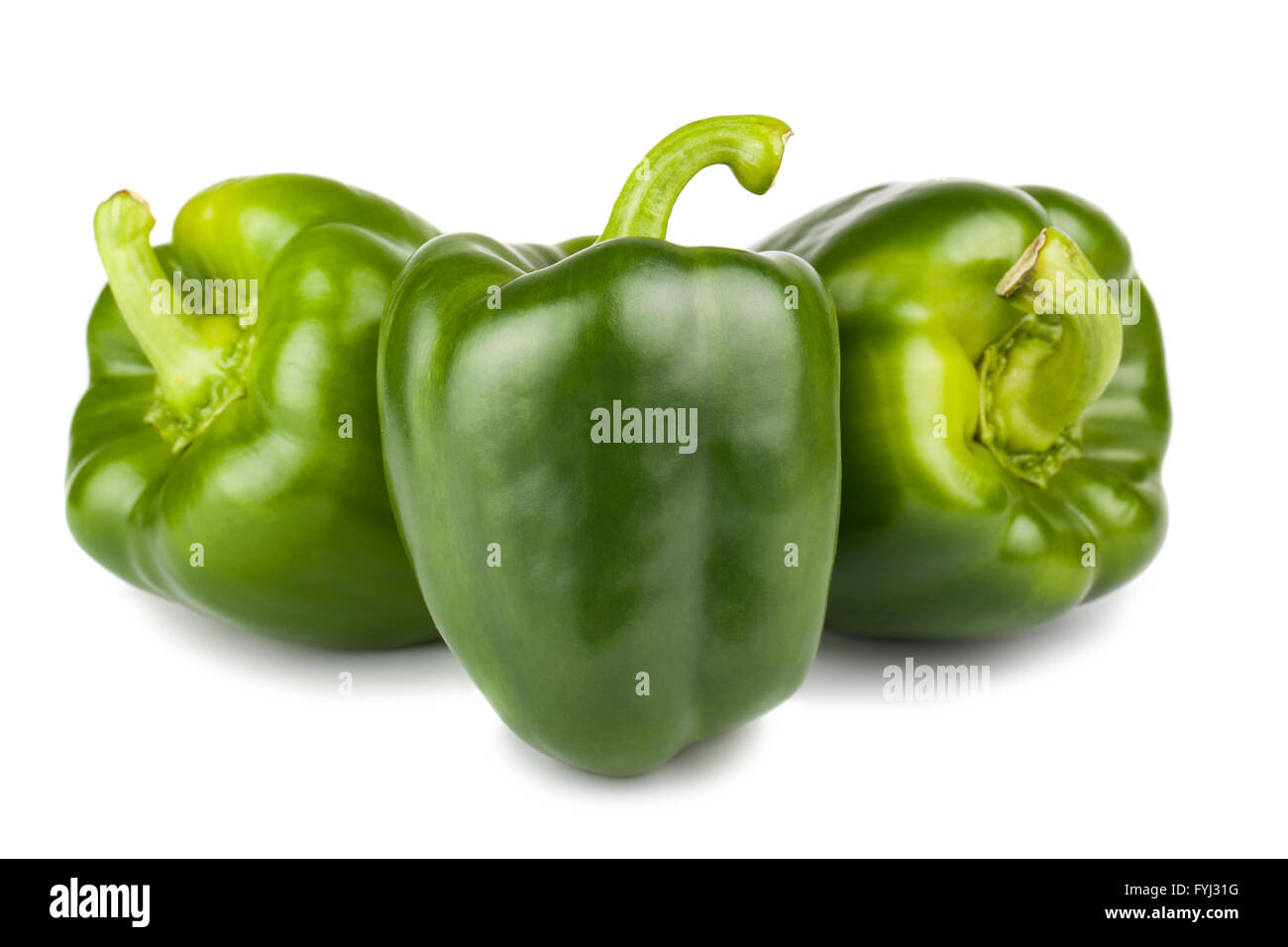 Three sweet green peppers Stock Photo