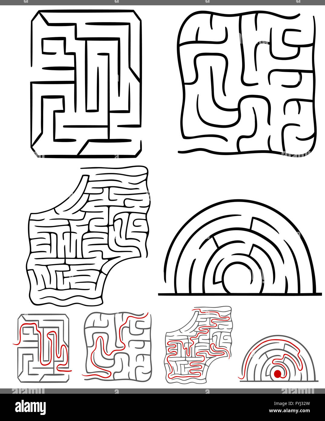 mazes or labyrinths diagrams set Stock Photo Alamy