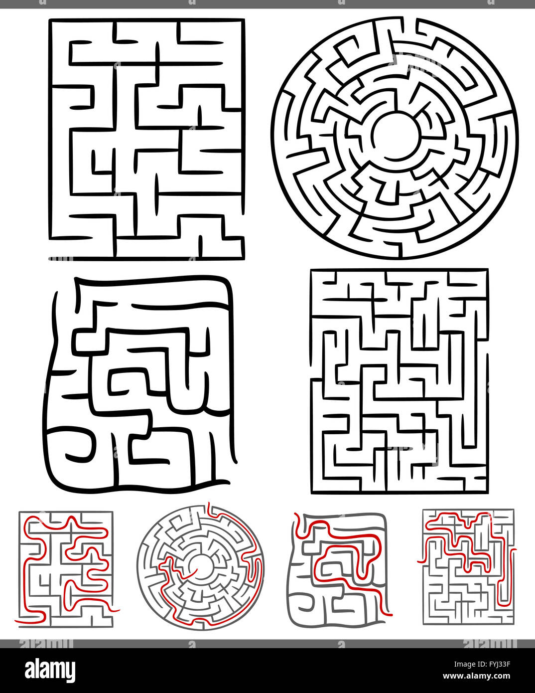 mazes or labyrinths diagrams set Stock Photo