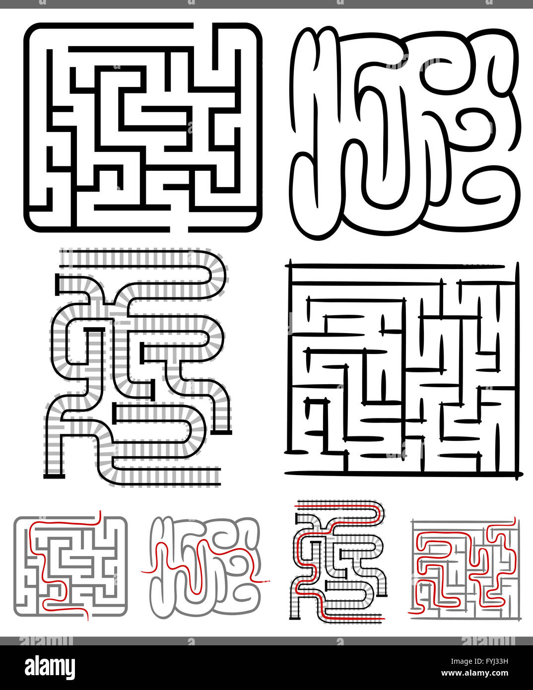 mazes or labyrinths diagrams set Stock Photo Alamy