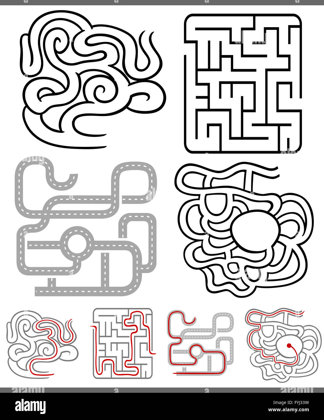 mazes or labyrinths diagrams set Stock Photo Alamy