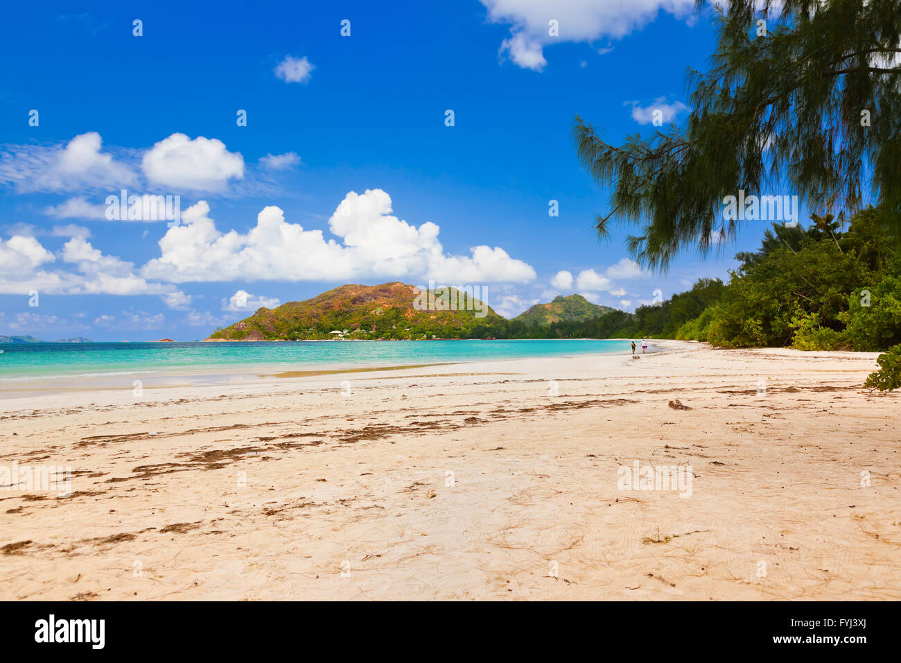 Tropical beach Cote d'Or - island Praslin Seychelles Stock Photo
