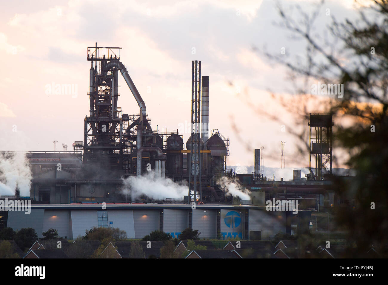 Tata Steel steelworks sunrise sunset in Port Talbot, south Wales. Stock Photo