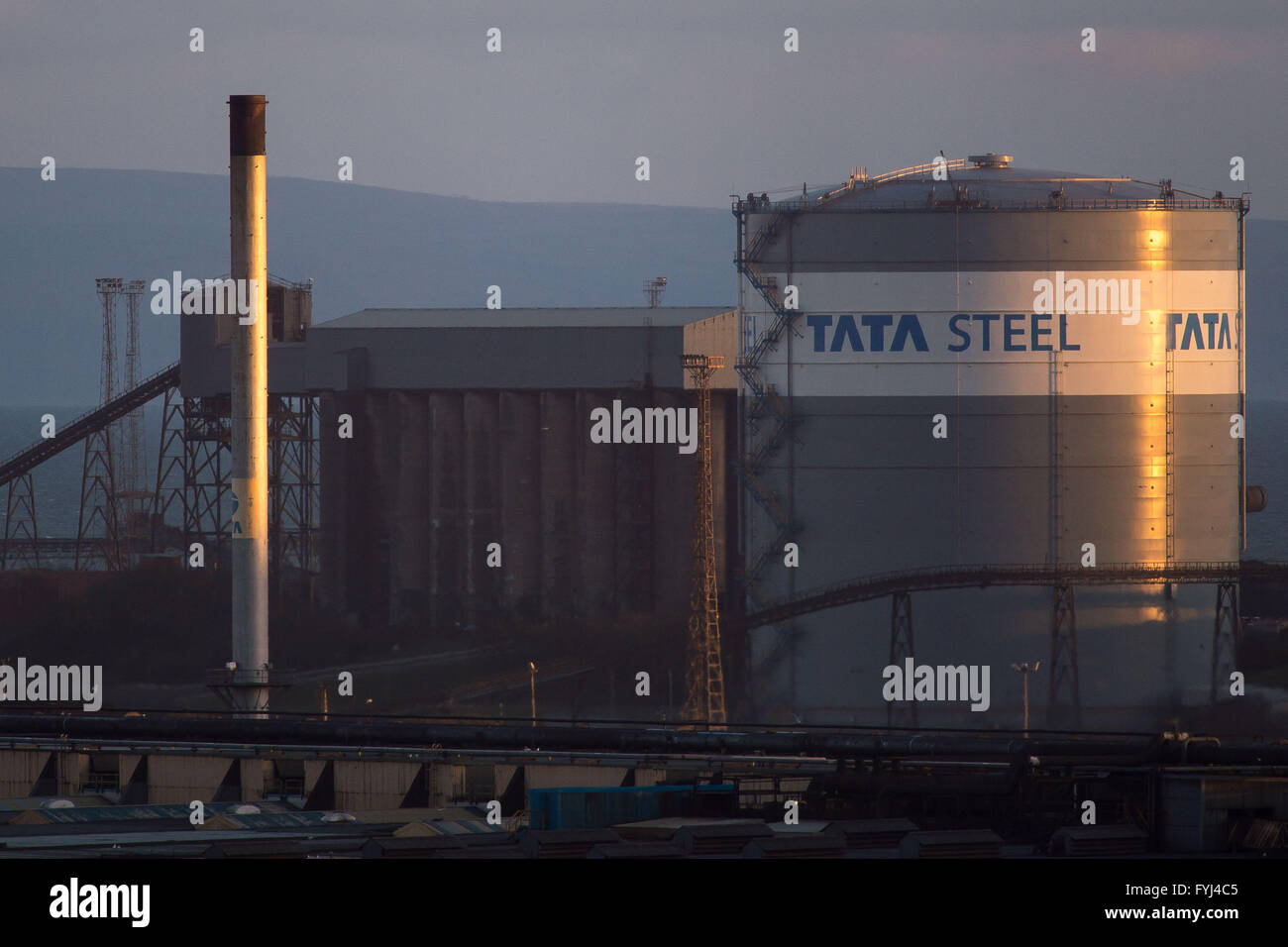 Tata Steel steel works in Port Talbot, south Wales. The steel works is being put up for sale putting hundres of UK jobs at risk. Stock Photo