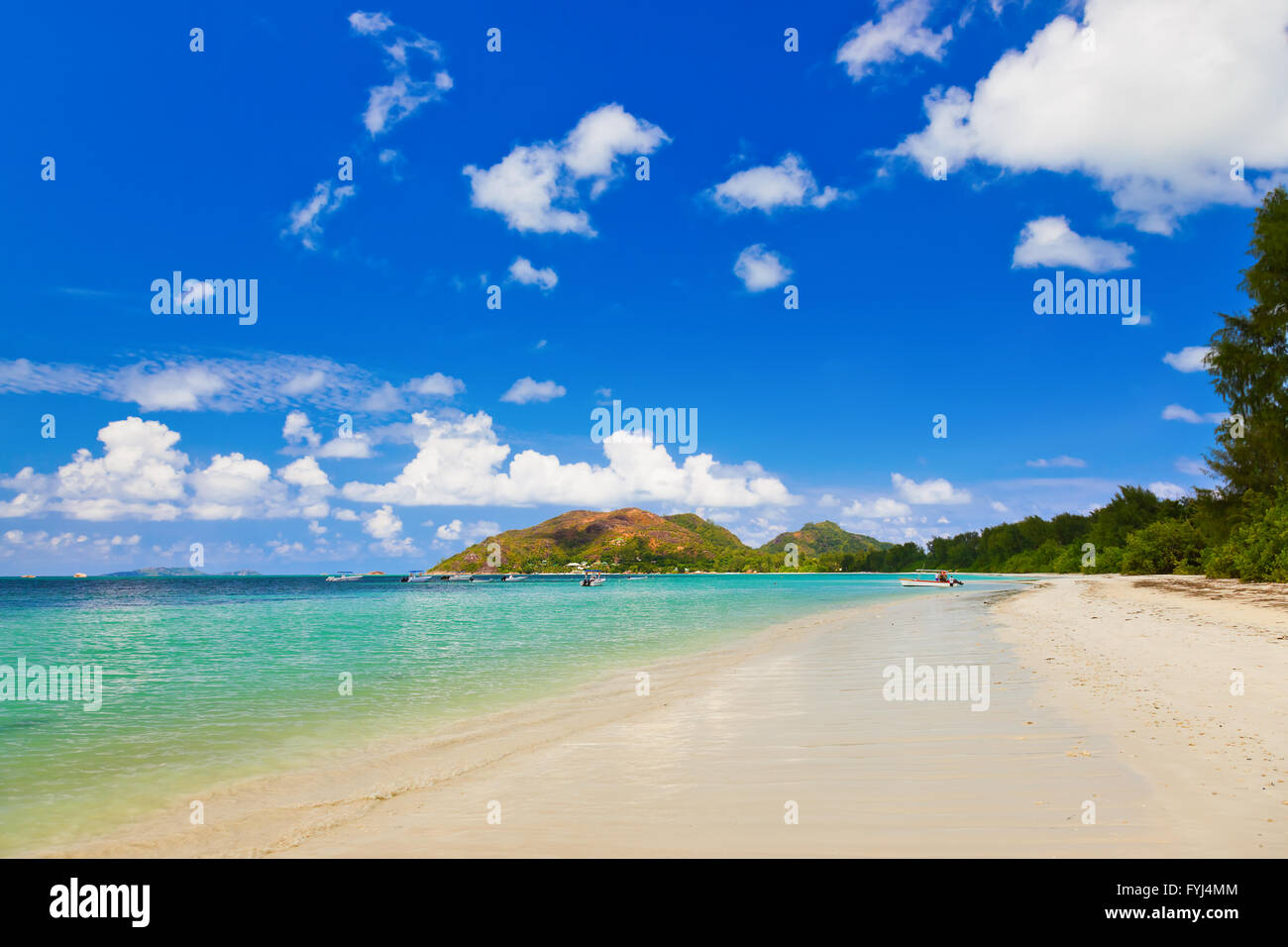 Tropical beach Cote d'Or - island Praslin Seychelles Stock Photo