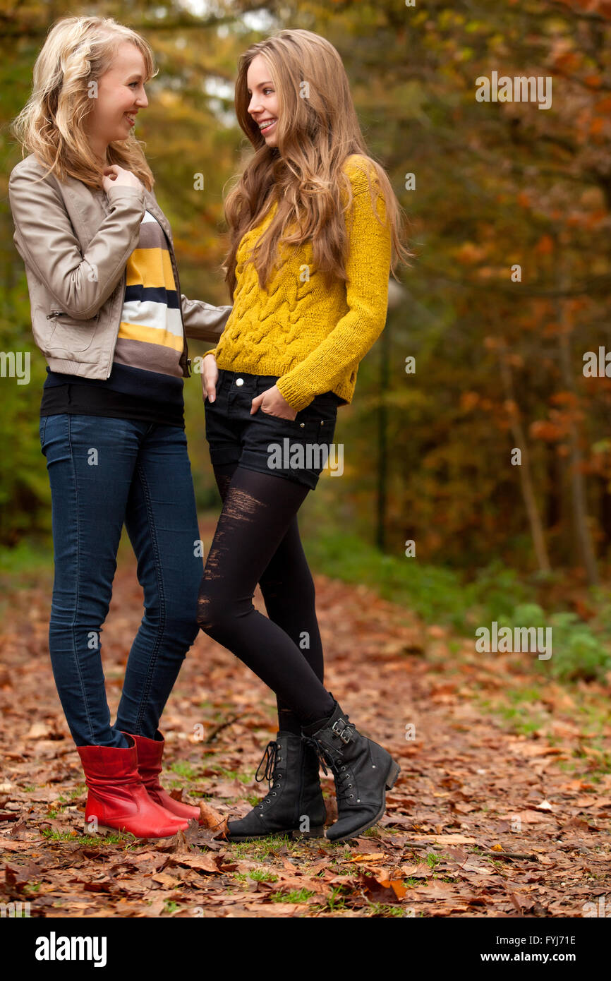 Teens in the autumn Stock Photo