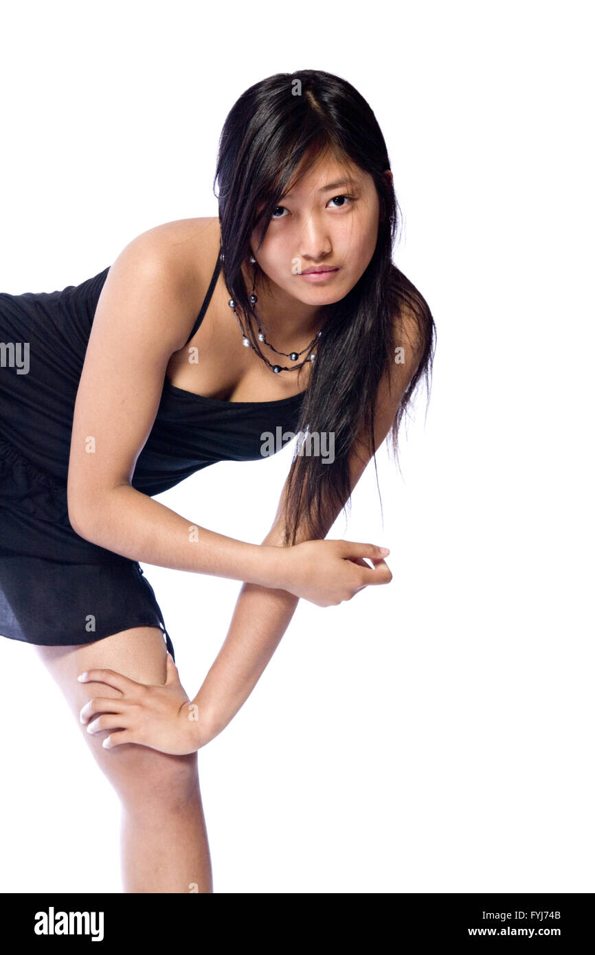 Asian beauty in a Black Dress Stock Photo