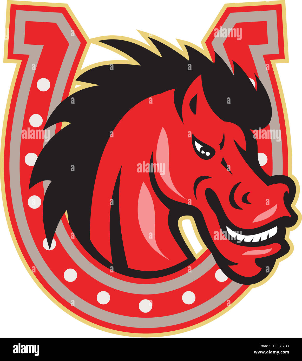 Red Horse Head Horseshoe Stock Photo - Alamy