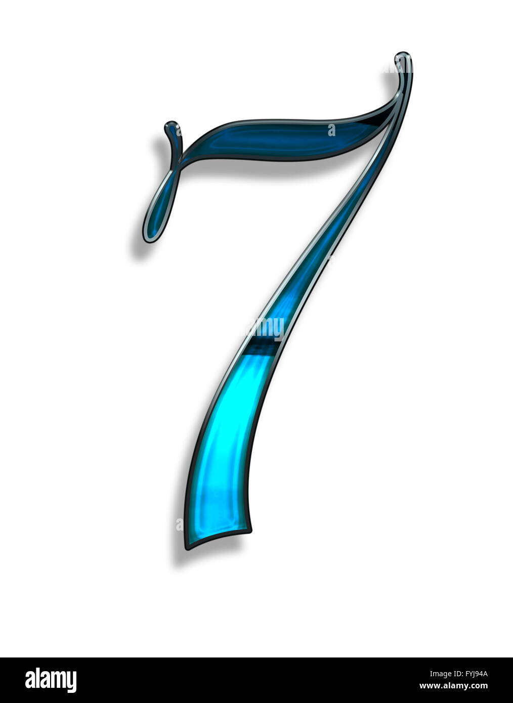 seven, illustration of number with blur chrome effects over white ...