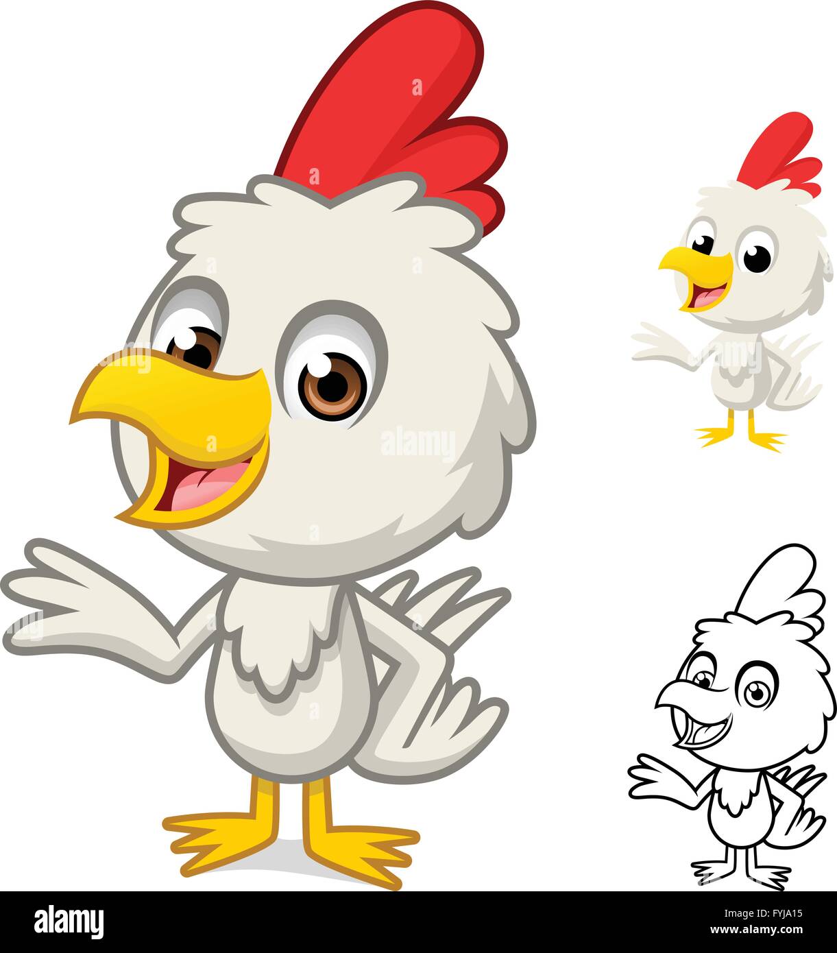 Little Chicken with Present Hand Cartoon Character Include with Flat Design and Outlined Version Vector Illustration Stock Vector