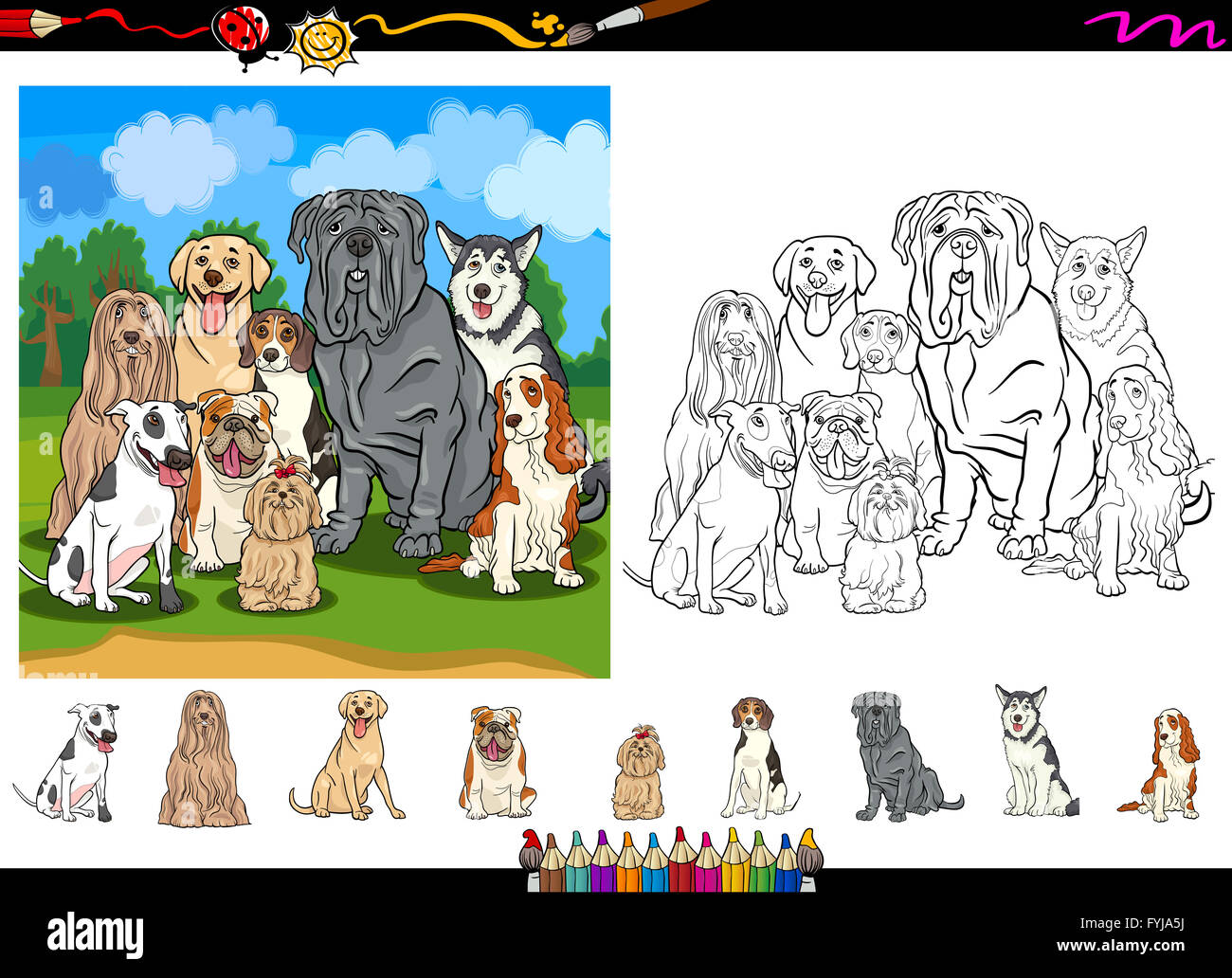 dog breeds cartoon coloring page set Stock Photo - Alamy