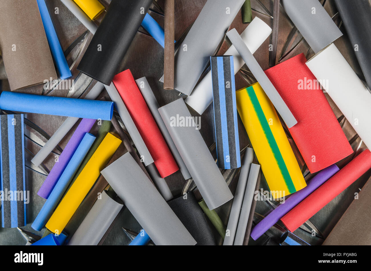 Set Heat Shrink Tubing to protect cables isolation, a close up Stock Photo