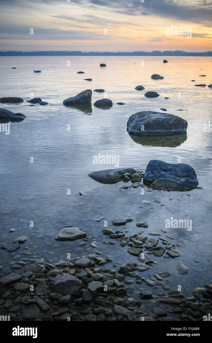 Beautiful sunrise on the sea. Views of Tallinn Stock Photo - Alamy
