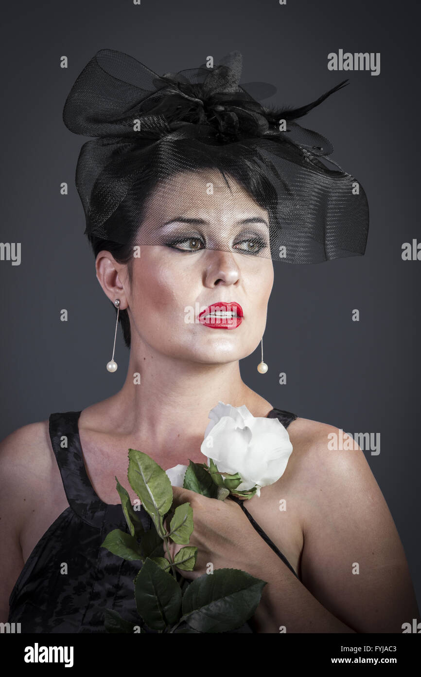 drama.Widow At Funeral. Beautiful retro woman Stock Photo