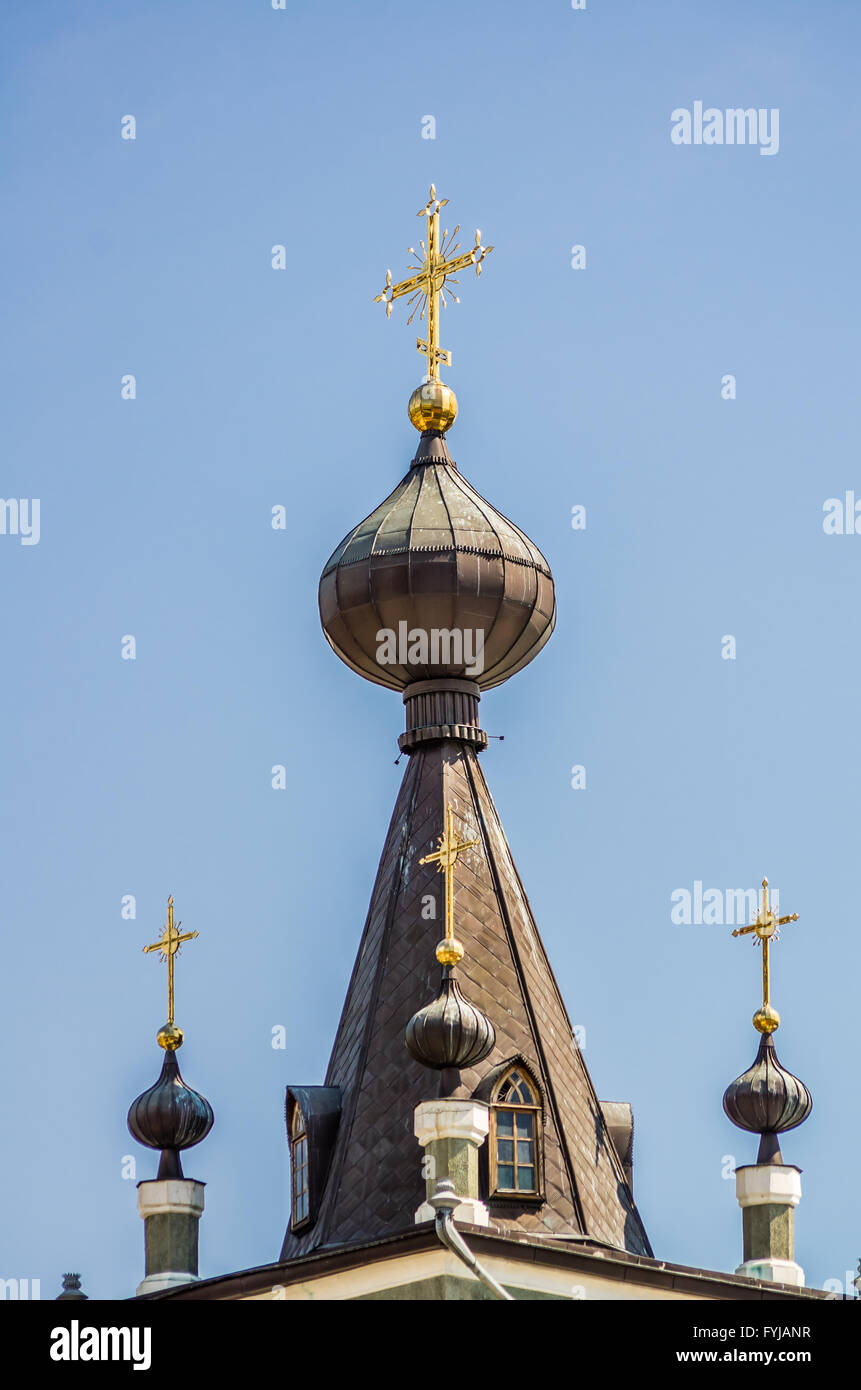 Crosses and domes of Church in Alushta Stock Photo