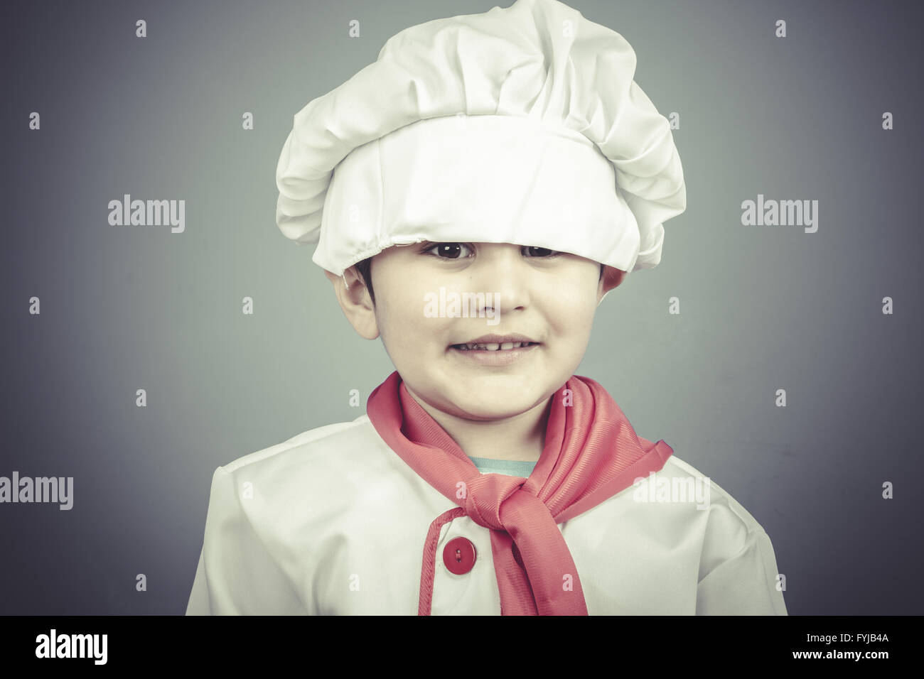 restaurant, child dress funny chef, cooking utensils Stock Photo Alamy