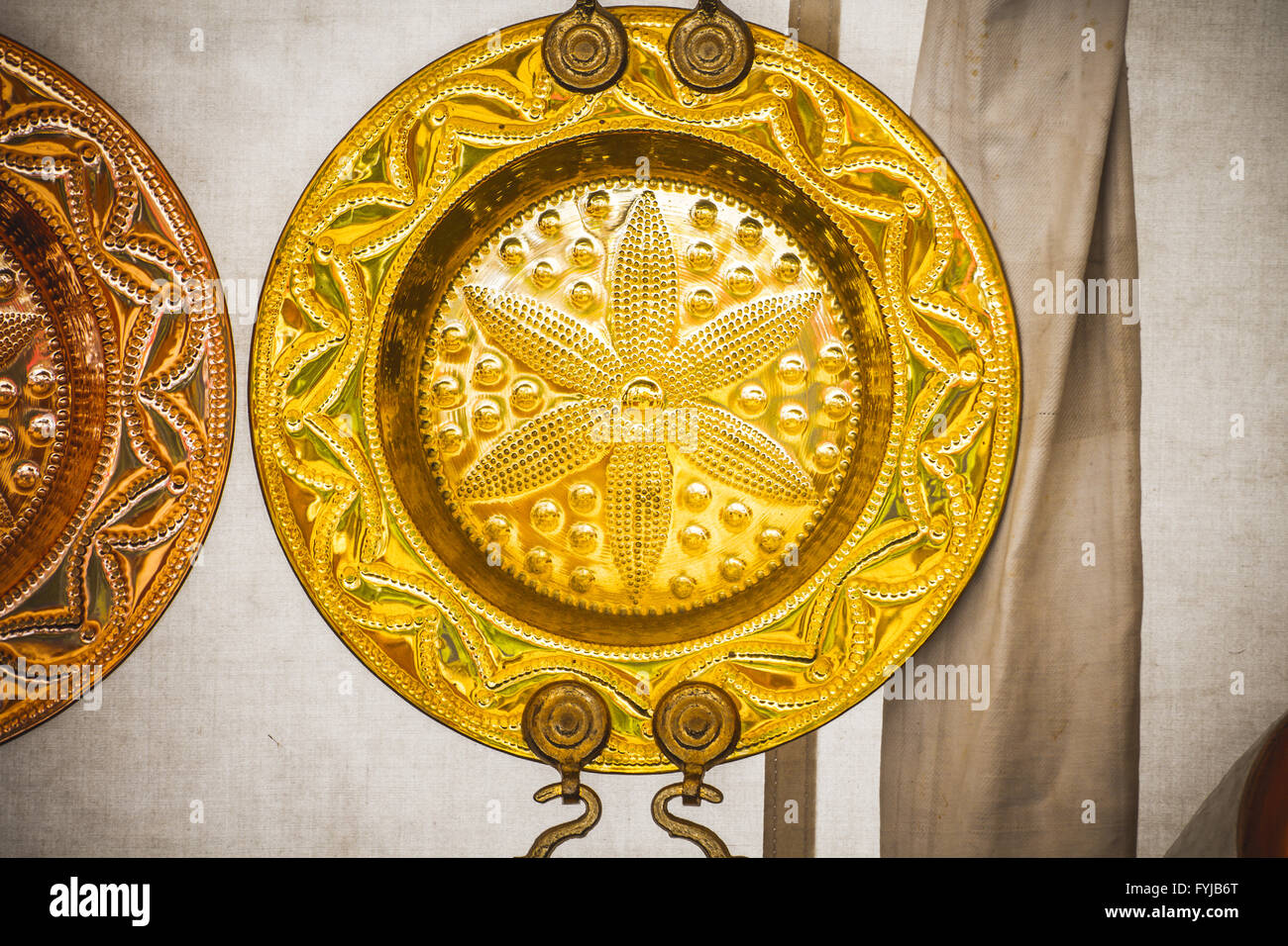 braziers, utensils warm in winter, medieval fair Stock Photo