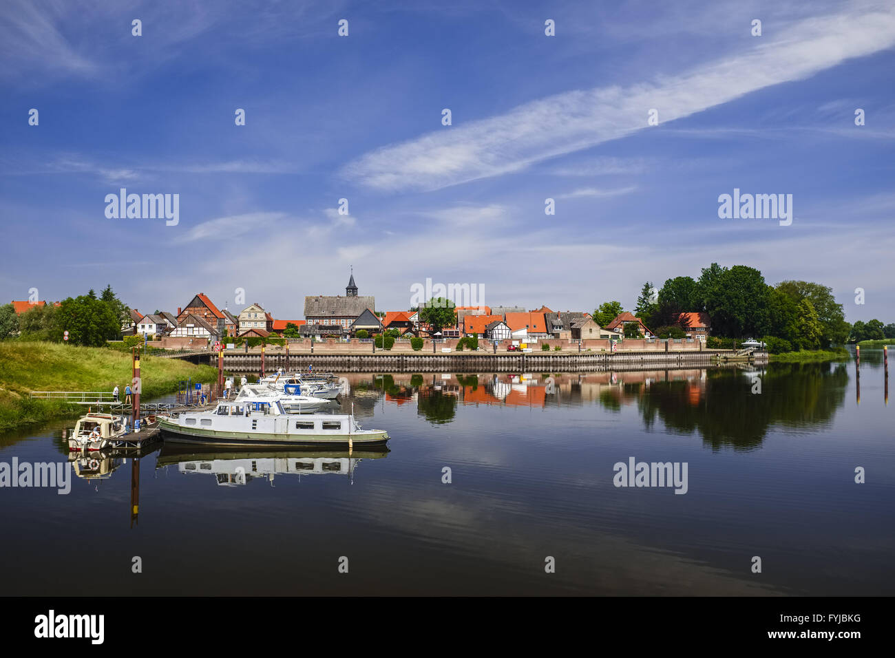 Harbour and outfall of River Aland, Schnackenburg Stock Photo