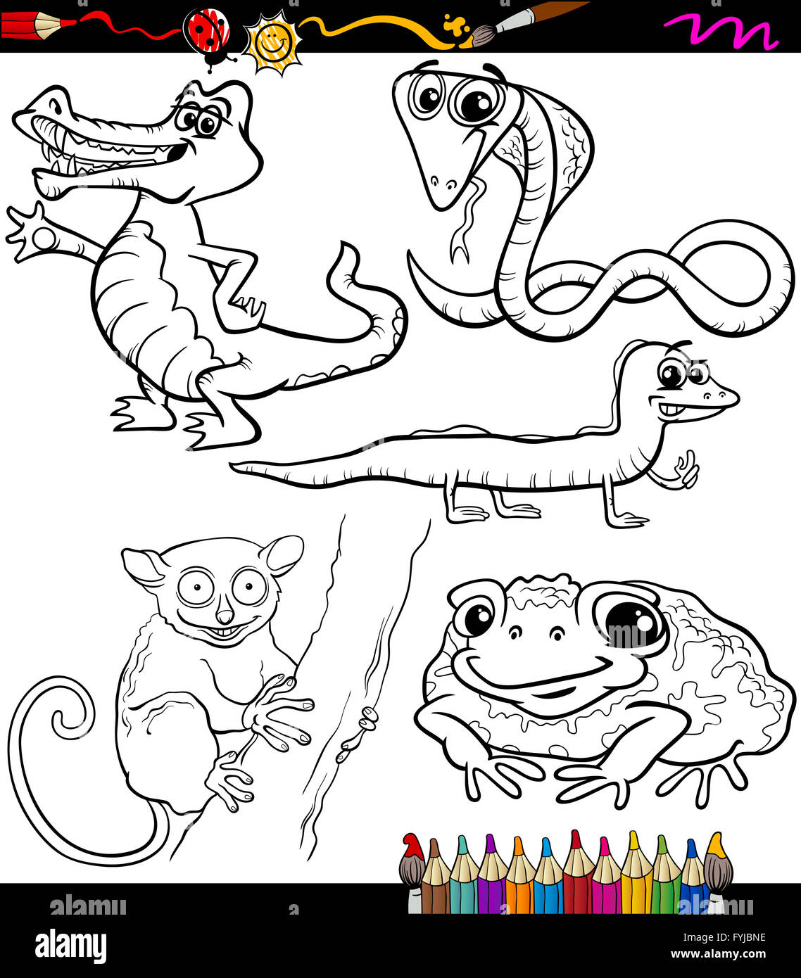 animals set cartoon coloring book Stock Photo