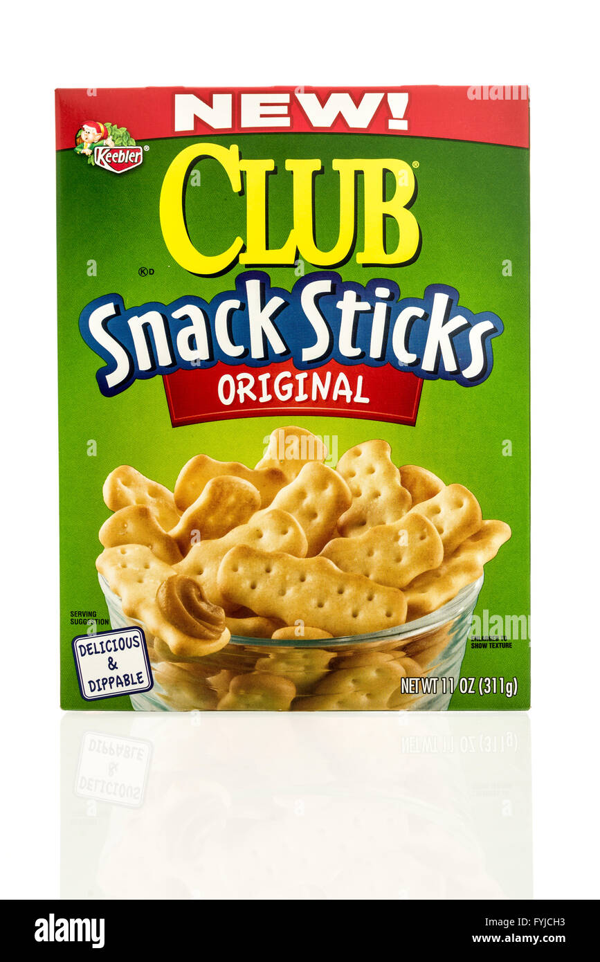 Winneconne, WI - 26 April 2016: Box of Club snack sticks on an isolated background Stock Photo
