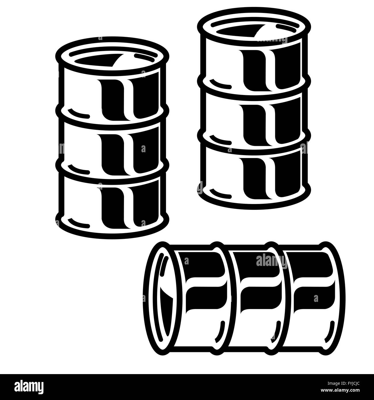 Silhouettes  metal barrels  for oil on white background. Vector illustration. Stock Photo