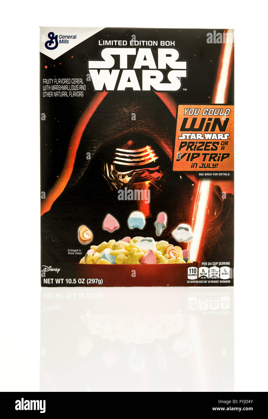 Winneconne, WI - 26 April 2016: Box of Star Wars cereal on an isolated background Stock Photo